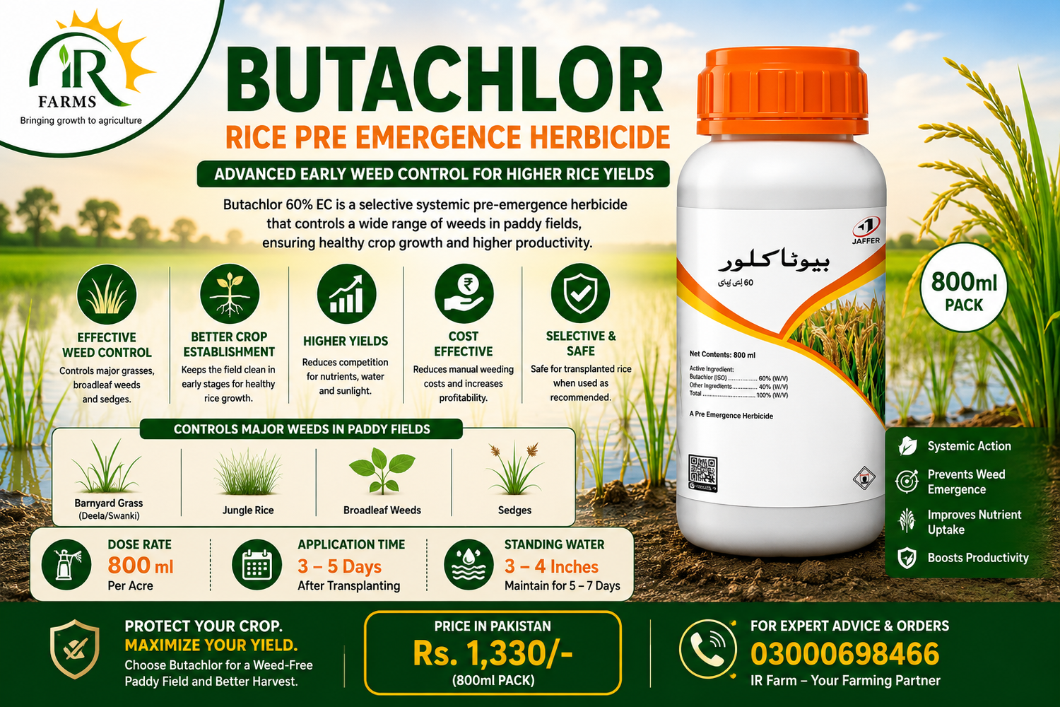 Butachlor Rice Pre Emergence Herbicide 800ml