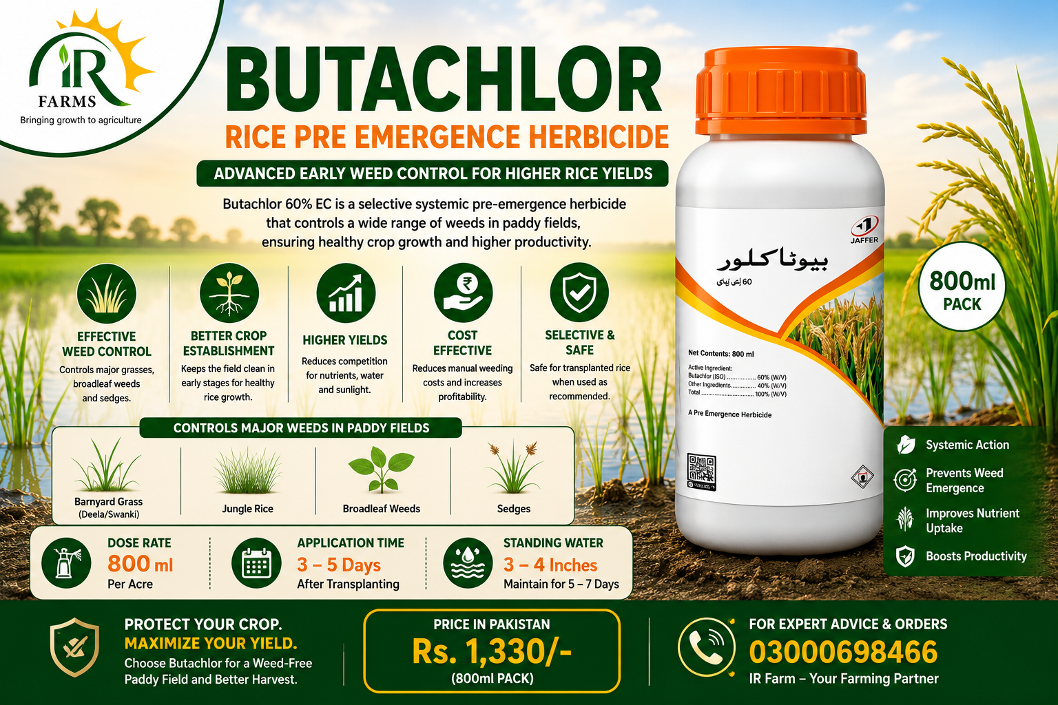 Butachlor Rice Pre Emergence Herbicide 800ml