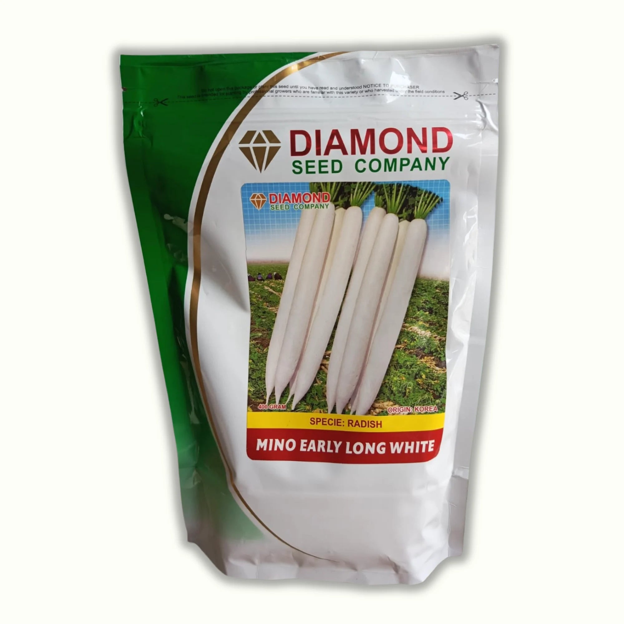 Radish Mino Early Long White Seeds – 400g, 90% Germination | Diamond