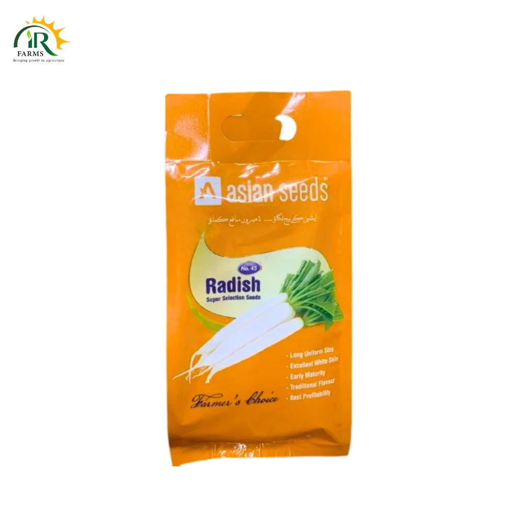 Radish No.45 400gm Mooli Seed Super Selection Farmer's Choice Asian Seeds Ntl Seed Company