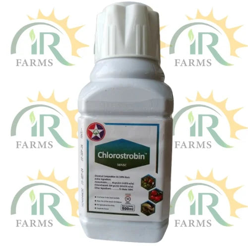 Chlorostrobin 56SC fungicide bottle used for crop protection in potatoes, vegetables, and orchards"