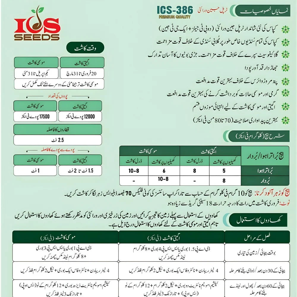 ICS-386 Cotton Fuzzy Seeds for Profitable Farming